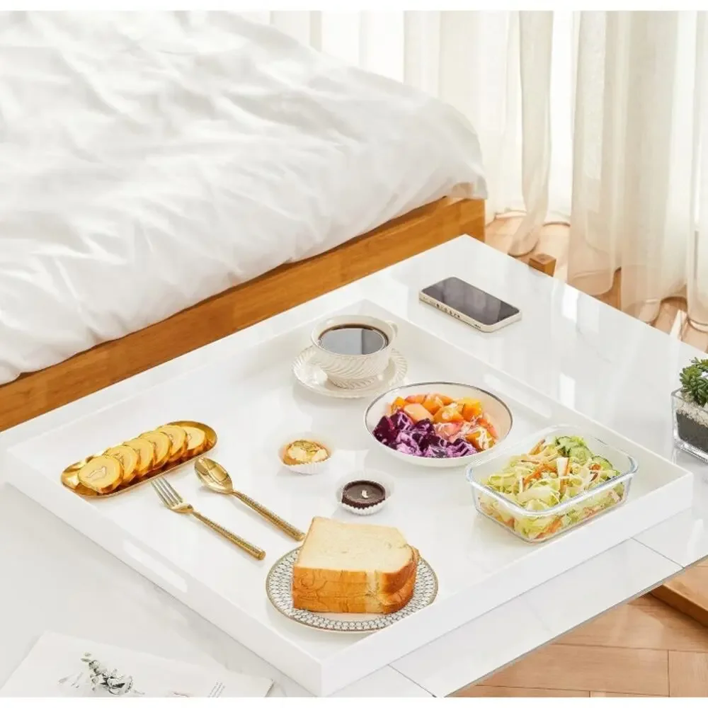 Extra Large 24x24 White Acrylic Serving Tray w Handles Glossy Butler - Picture 7 of 8